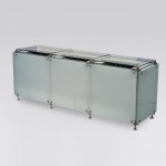 MERO PRESIDENTIAL TABLE
chrome steel frame
top, side and front panels opal glass, option: 19” monitor
Size D50 W70 H80cm