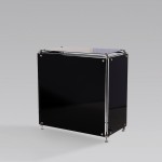 MERO BLACK DESK
chrome steel frame, top, side and front panels black glass Size D59 W108 H112cm