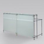MODULAR RECEPTION
chrome steel frame, top opal glass, side and front panels opal glass Size L82 L106 H110cm